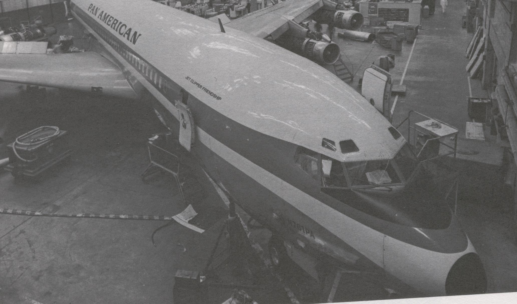 Pan Am Boeing 707 tail number N761PA Clipper Friendship in the hanger for overhaul.